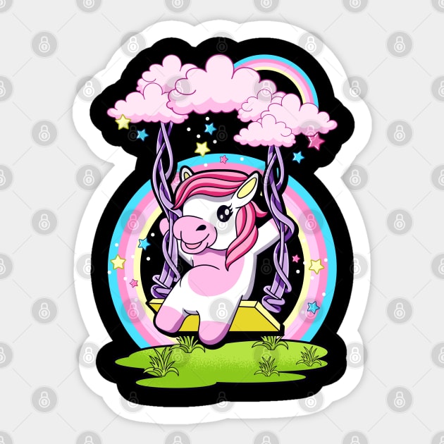 Cute Unicorn Swinging On Cloud Swing Sticker by E